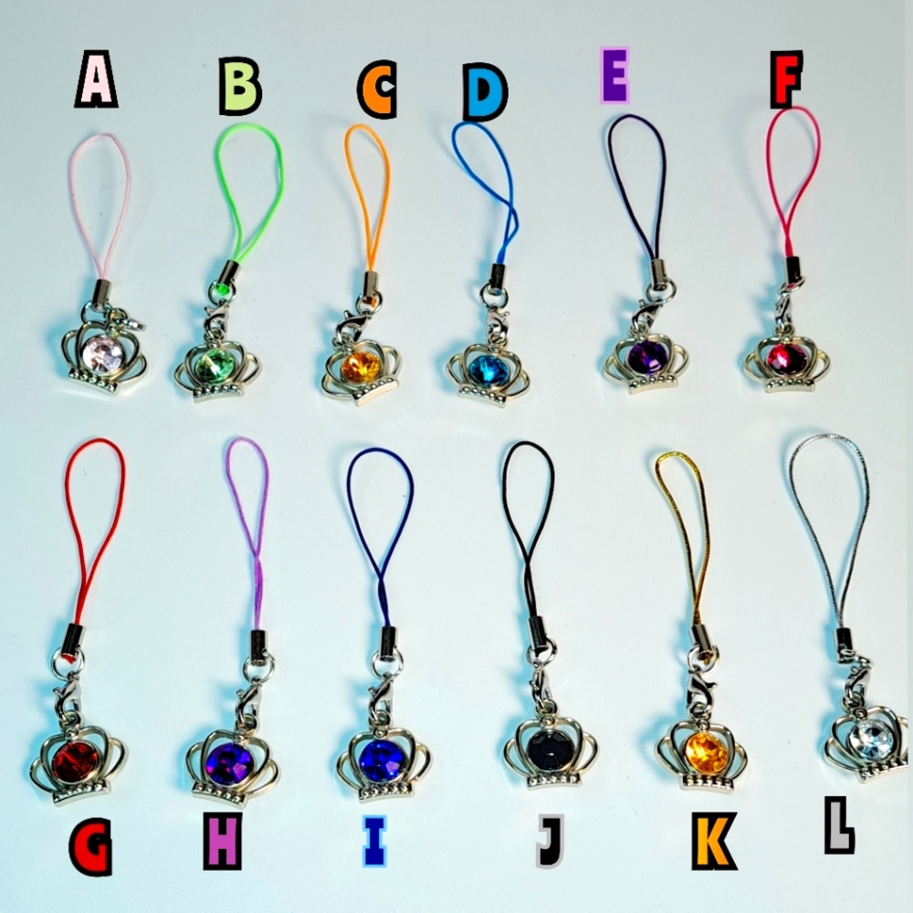 2 Phone Straps with Crown Charm - Choice Of Any 2 - Phone Lanyard with Gem Charm